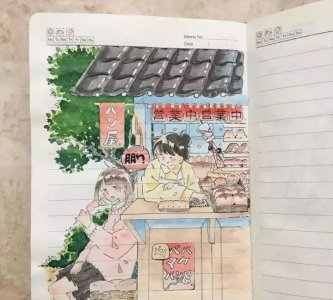 ​画师作品 ｜ 日本画师ikedda 在笔记本上画的水彩画