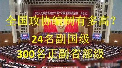 ​全国政协编制级别有多高？24名副国级，300名正副省部级